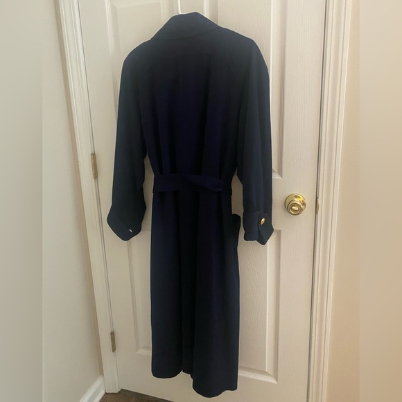 VINTAGE 90’s Talbots Navy Wool Gold Buttons Classic Trench Coat Sz 14 Petite - Picture 4 of 11